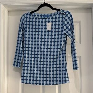 J. McLaughlin Blue and White Patterned Long Sleeve Top